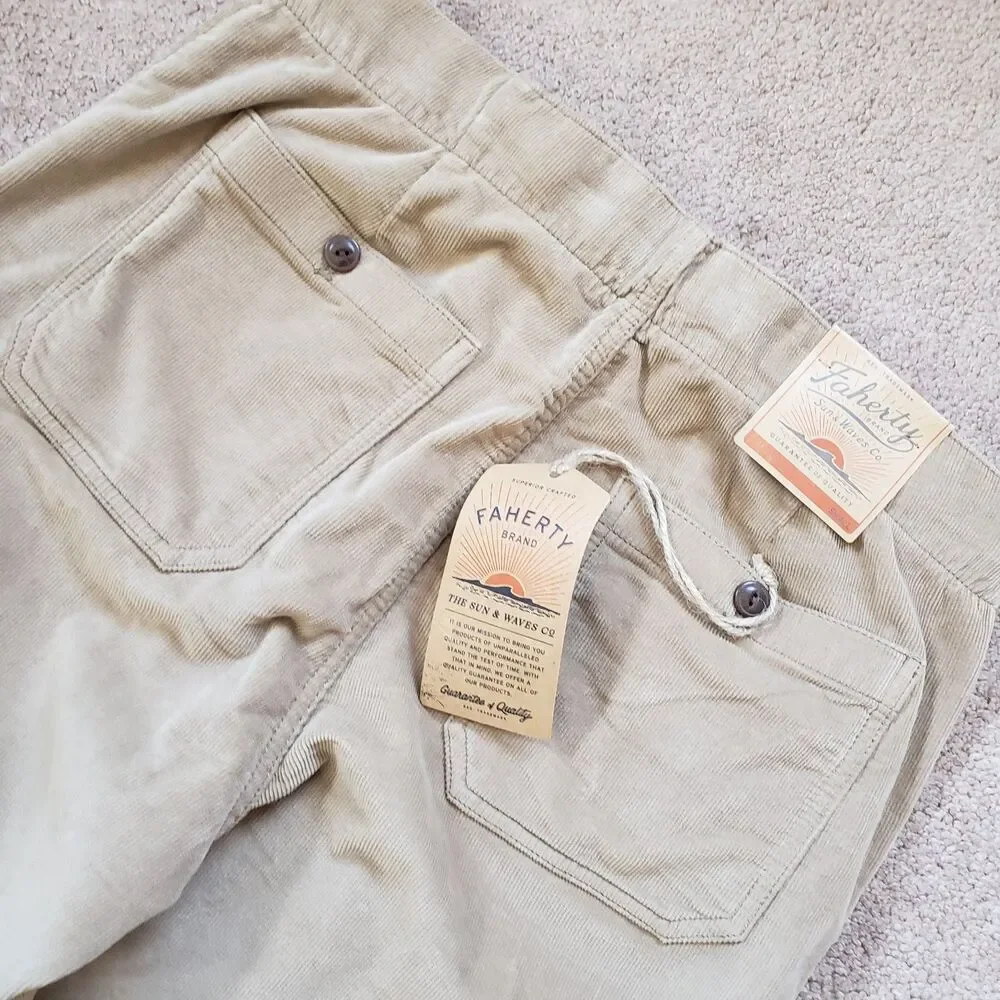 NWT Faherty Stretch Terry Corduroy Size Small Mens Barley Brown Utility Pants